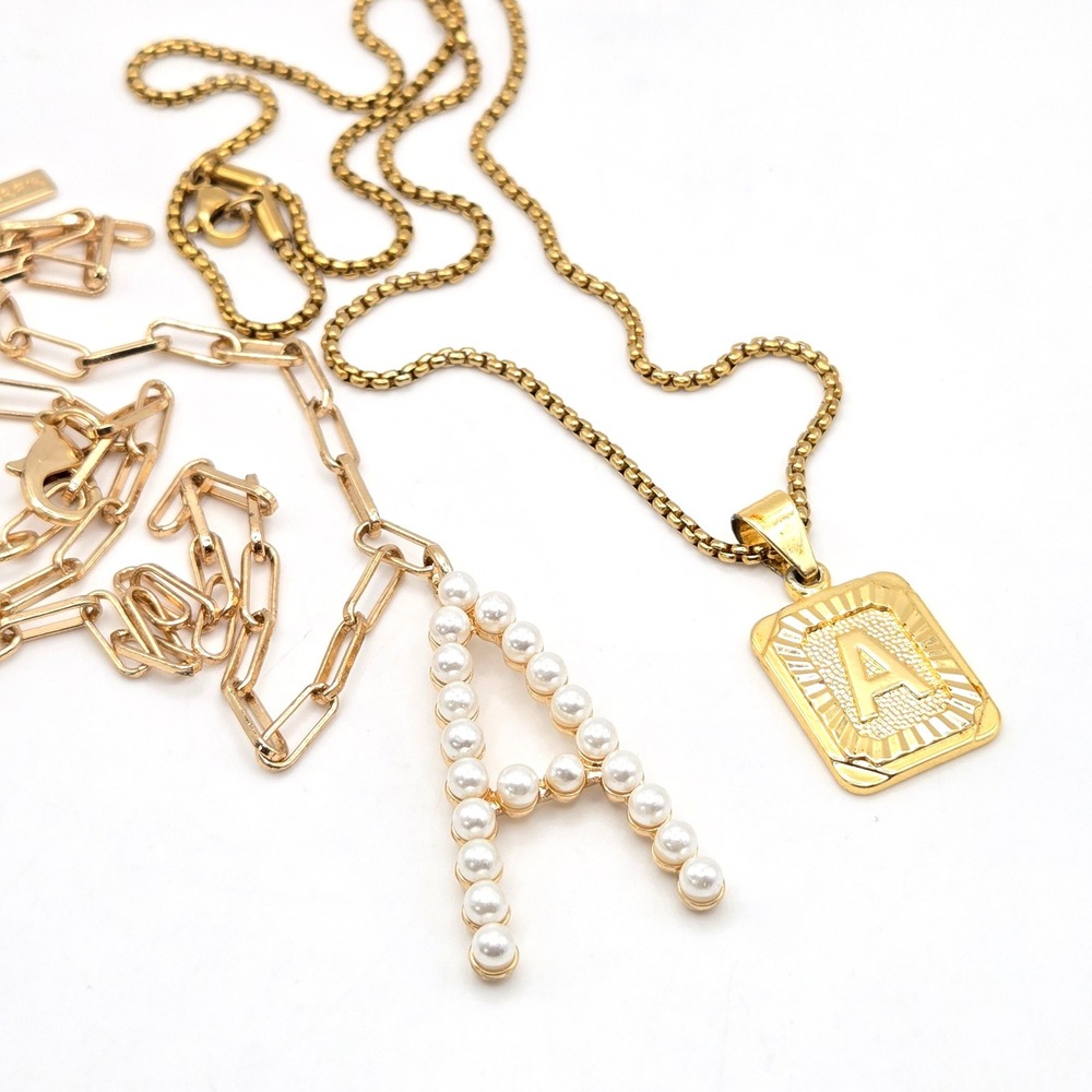 Sugarfix by BaubleBar Gold Tone Initial A Pearl and Medallion Necklace Set - Picture 2 of 5